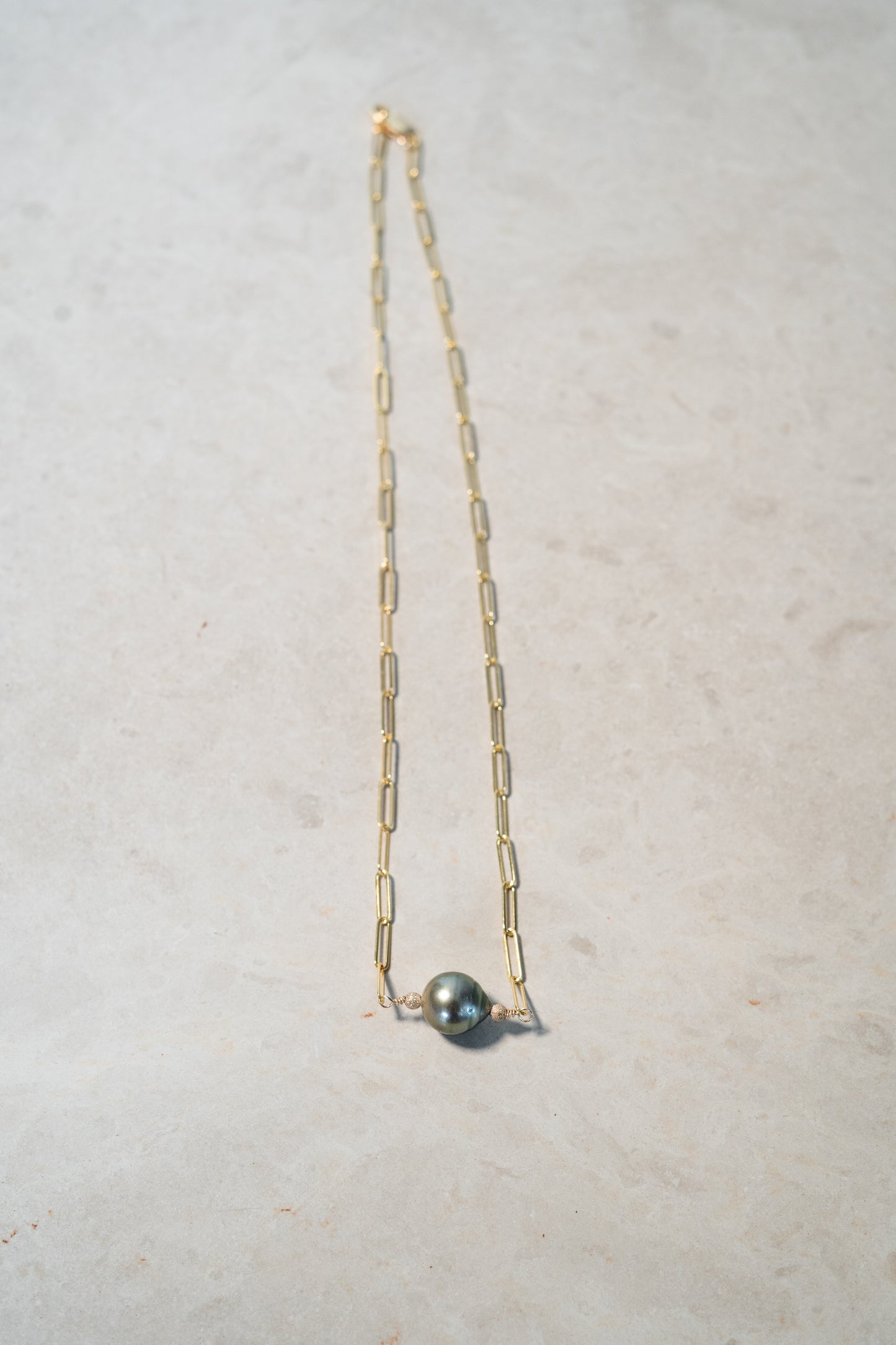 Floating Tahitian Pearl on 14K Gold-filled Paperclip Chain