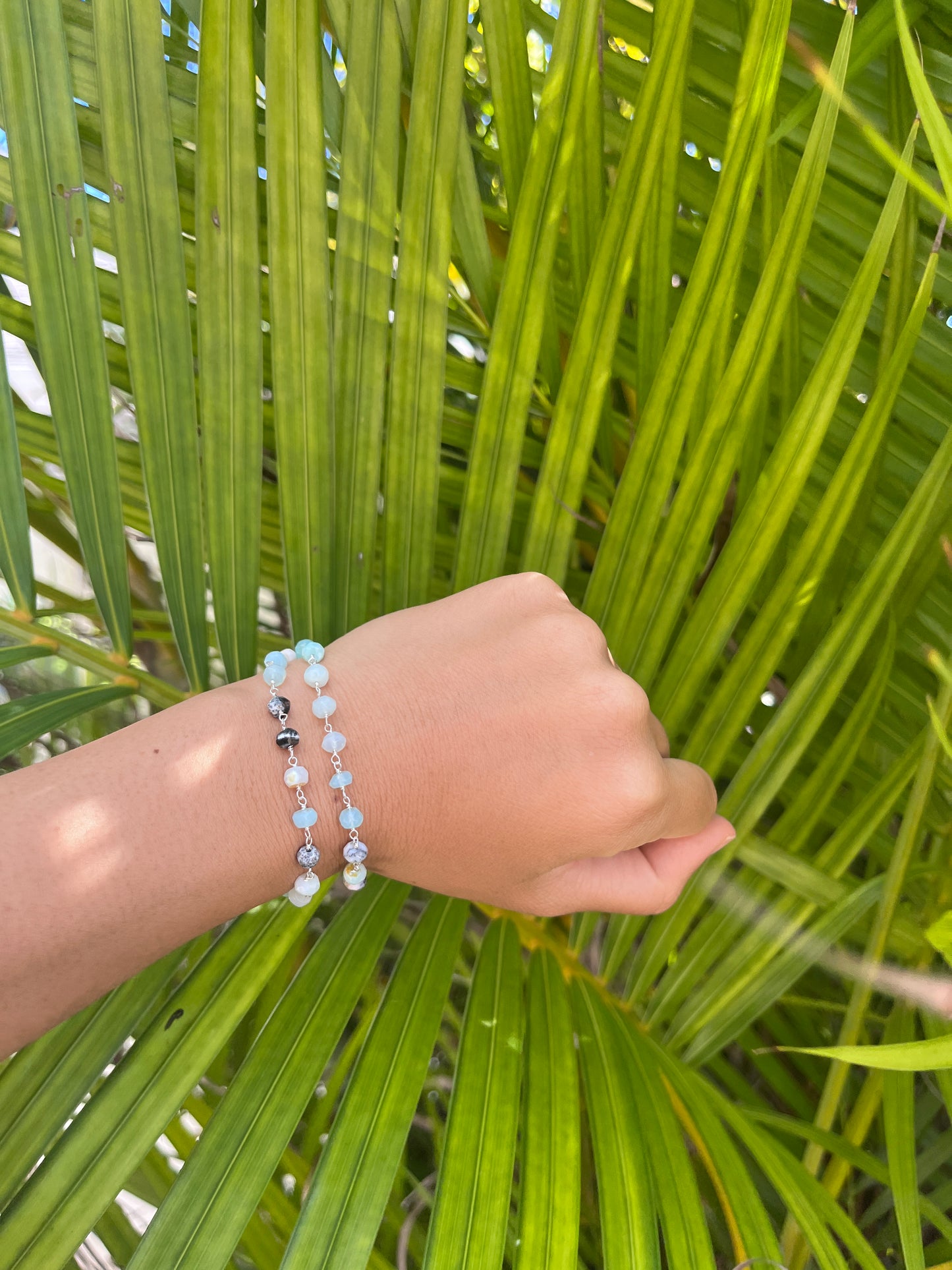 Aqua Peruvian Opal Choker/Double Wrap Bracelet